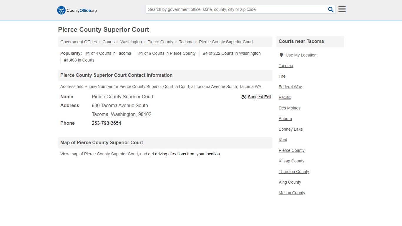 Pierce County Superior Court - Tacoma, WA (Address and Phone)